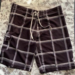 - Billabong Black Plaid Print Swim Trunks